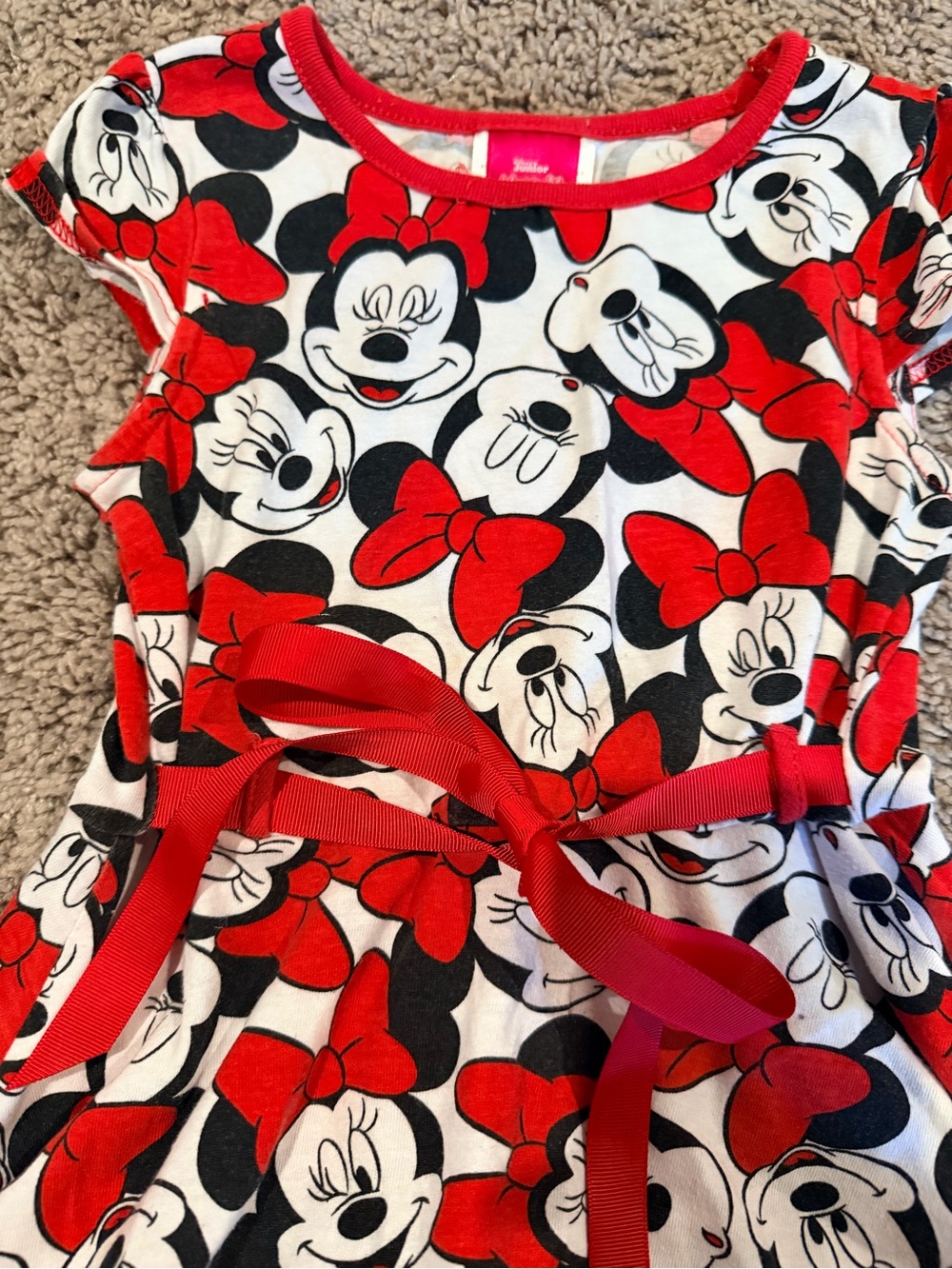 Disney Red and White Minnie Mouse Print Dress with Bow Tie Waist - Picture 3 of 7